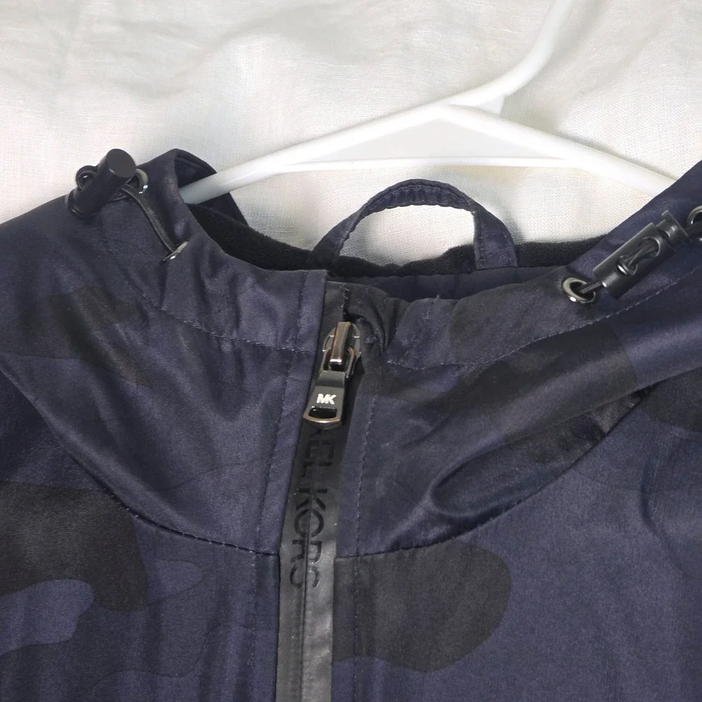 Michael Kors Womens Medium Navy Blue Camo Hooded Anorak Field Jacket Full Zip